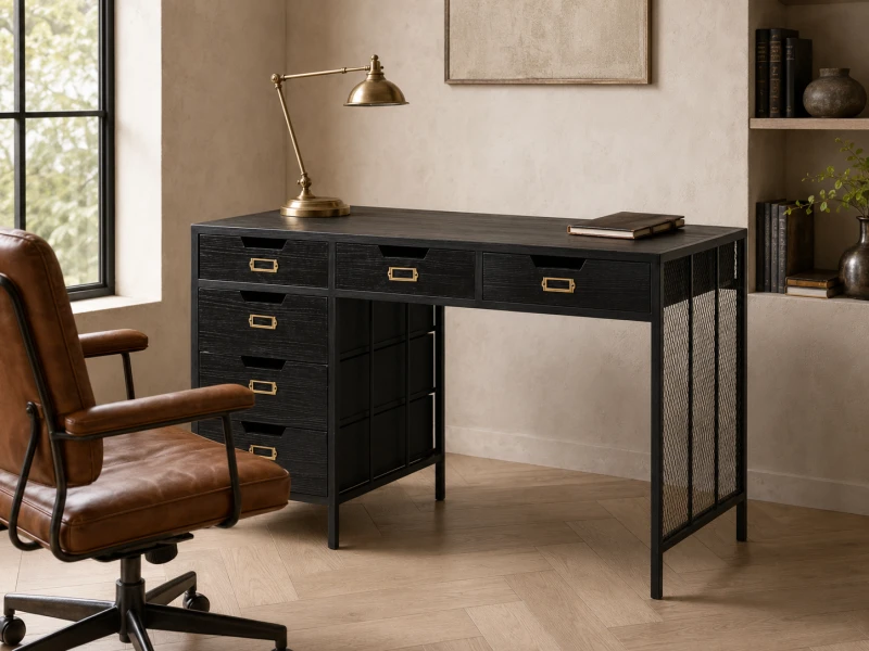 Armour Black desk 120cm with six storage drawers