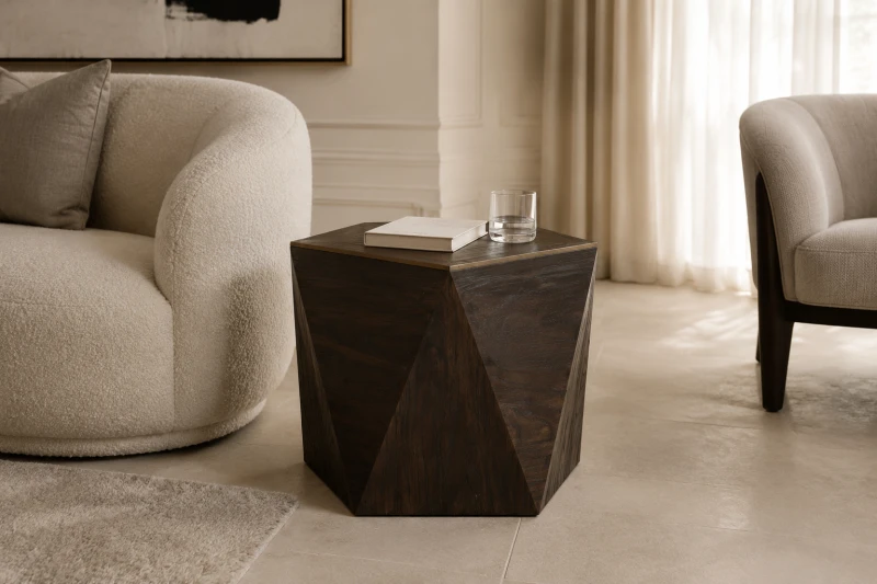 Finchley Hex wooden side table, 51cm high