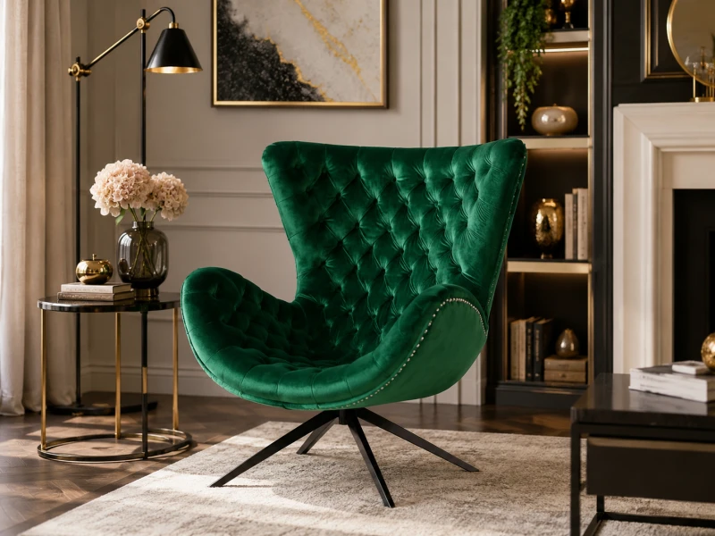 Boscobel emerald green velvet swivel armchair with button-tufted back