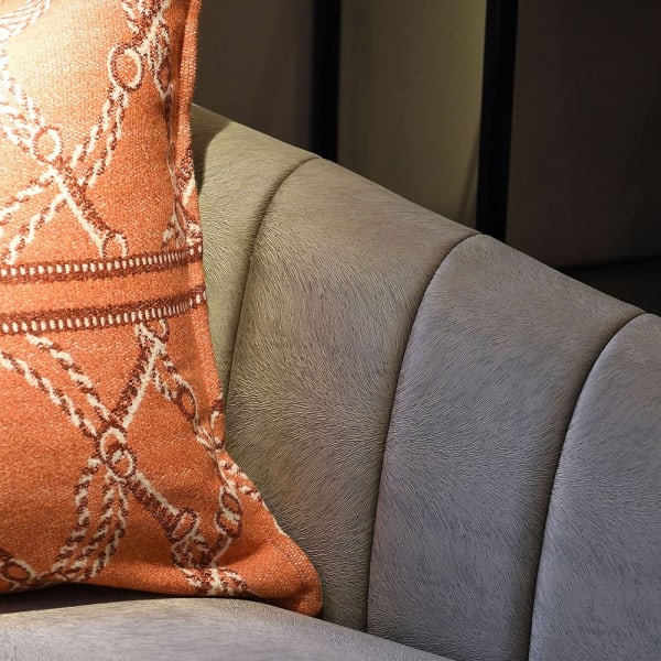 Close-up of the textured grey upholstery on the Belgrave chaise longue