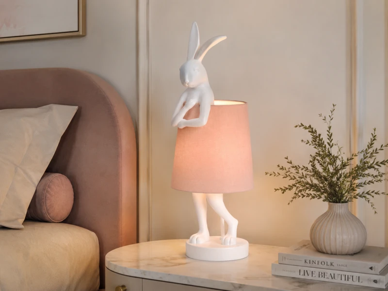 Pink Rabbit table lamp 63cm with pink linen shade
