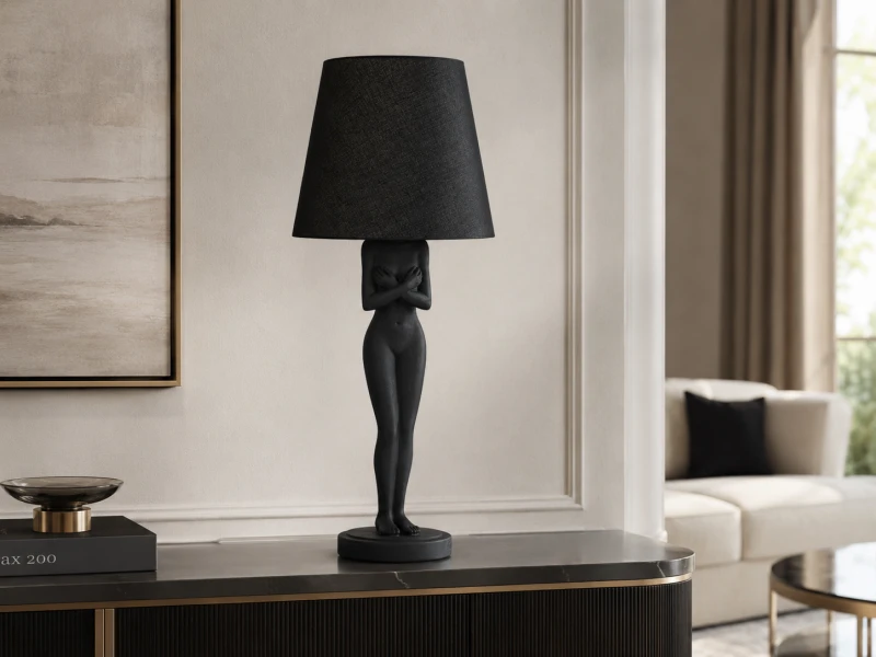 Naked Black 76 cm sculptural table lamp with female figure