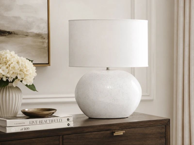 White table lamp with an oval terracotta base