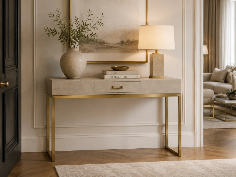 Cream and gold console table measuring 120 cm wide