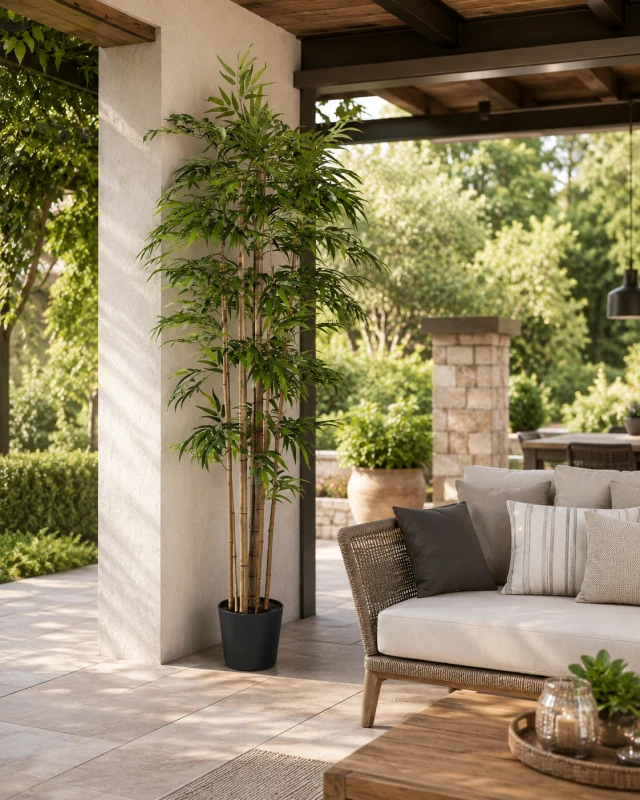 Tall artificial bamboo plant for a living room