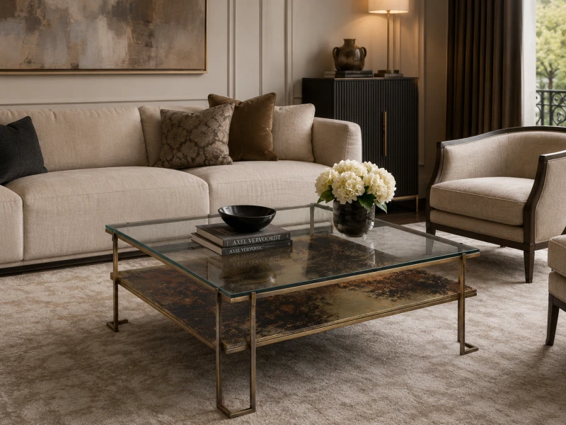 Belgrave Square coffee table with iron frame and shelf