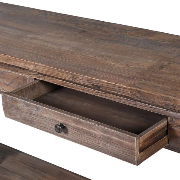 Elm console table with broad lower shelf