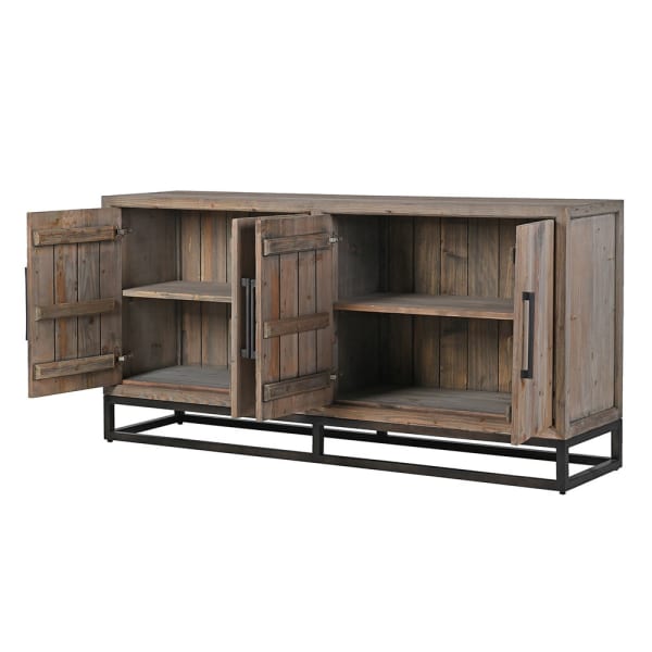 Portland sideboard with black iron frame and metal handles