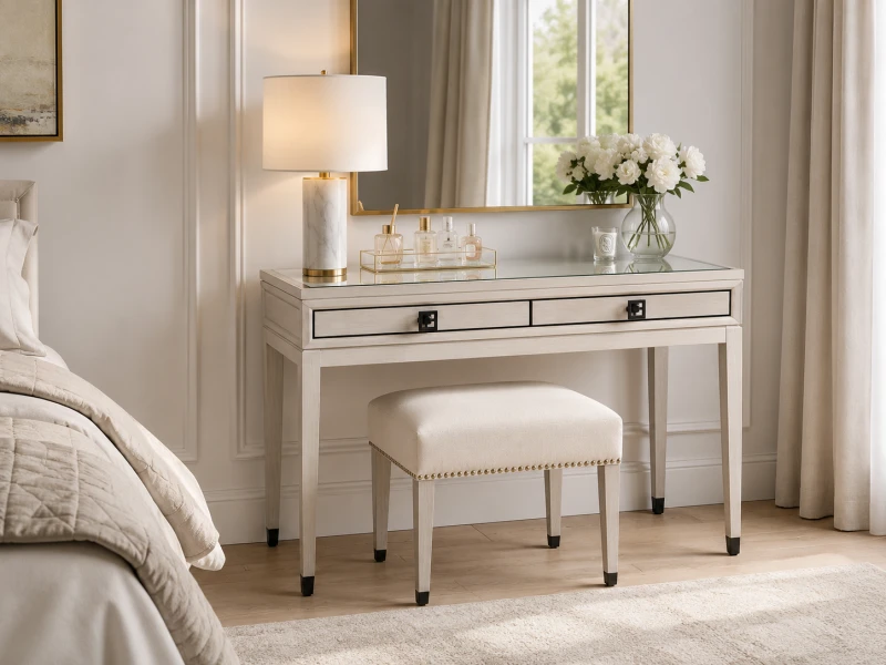 Pale oak vanity table with tempered glass top