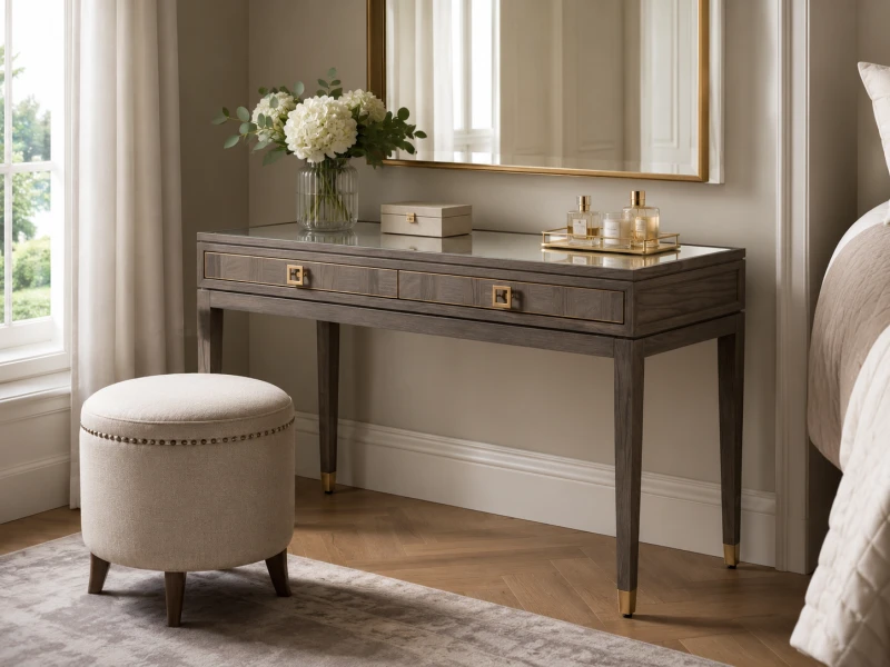 Two-drawer oak dressing table for an elegant interior