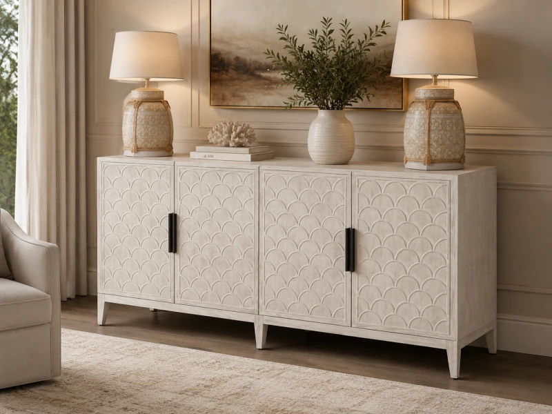 White Belgravia buffet cabinet in an elegant living room