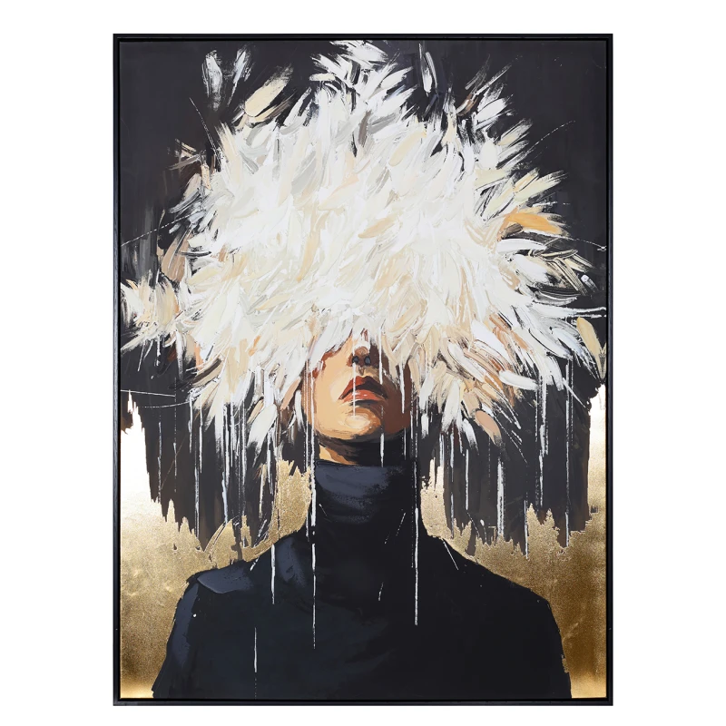 Black and gold female portrait artwork in a black frame