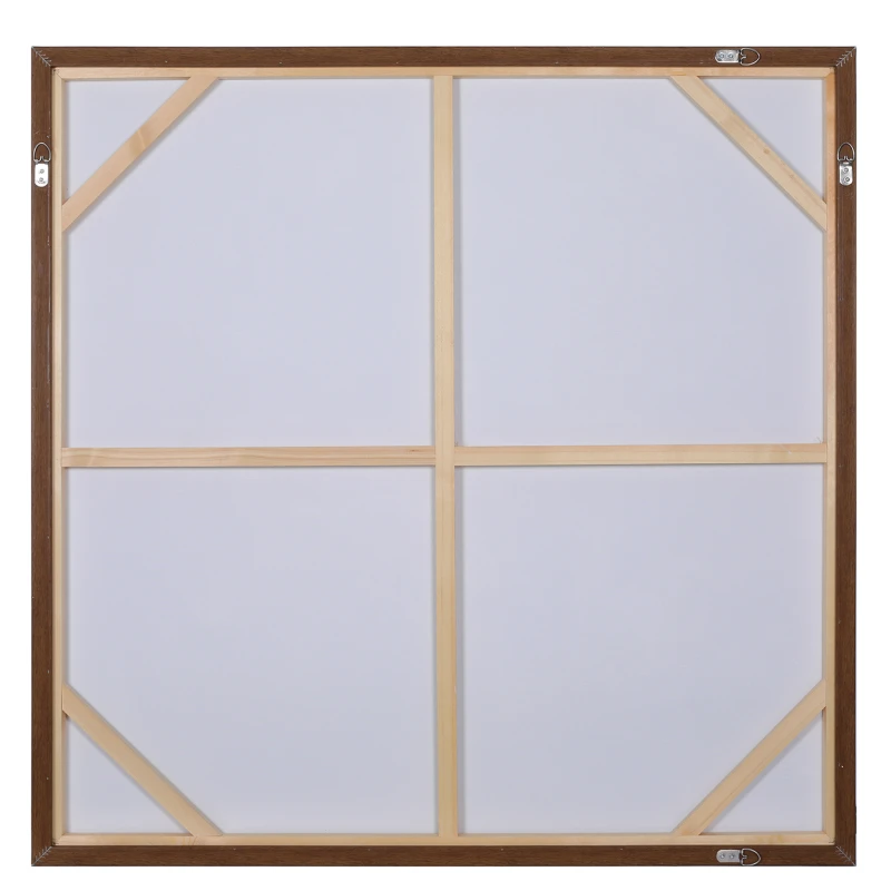 Black and terracotta geometric wall art in a pine frame
