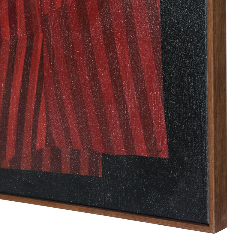 Textured rust red artwork against a black background