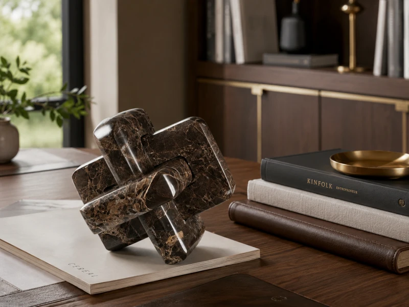 Brown marble paperweight with natural veining