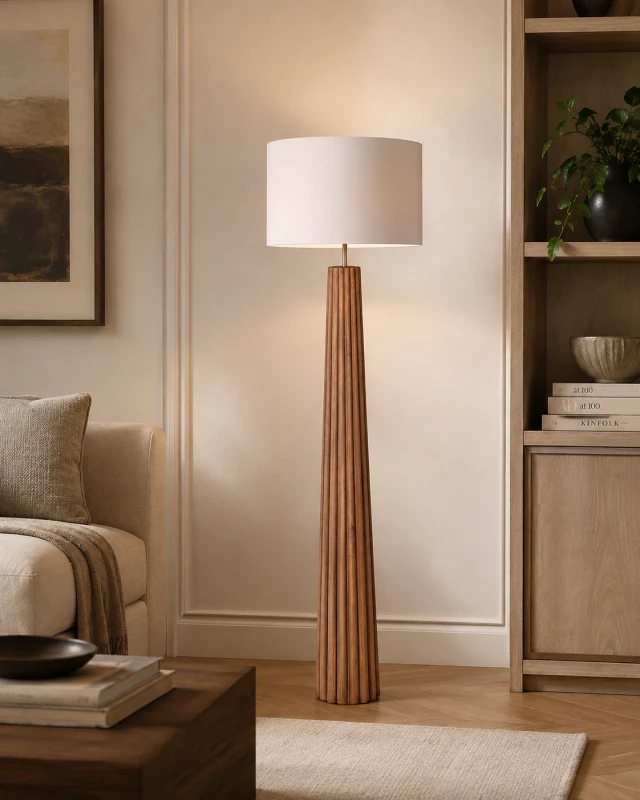 Bardem Poplar Wood Floor Lamp with Light Shade, 159 cm
