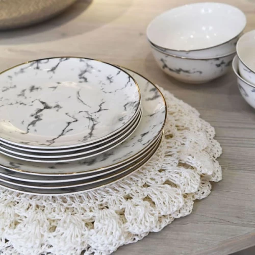 Marble 12-Piece Bone China Dinner Set for 4 – Plates and Bowls