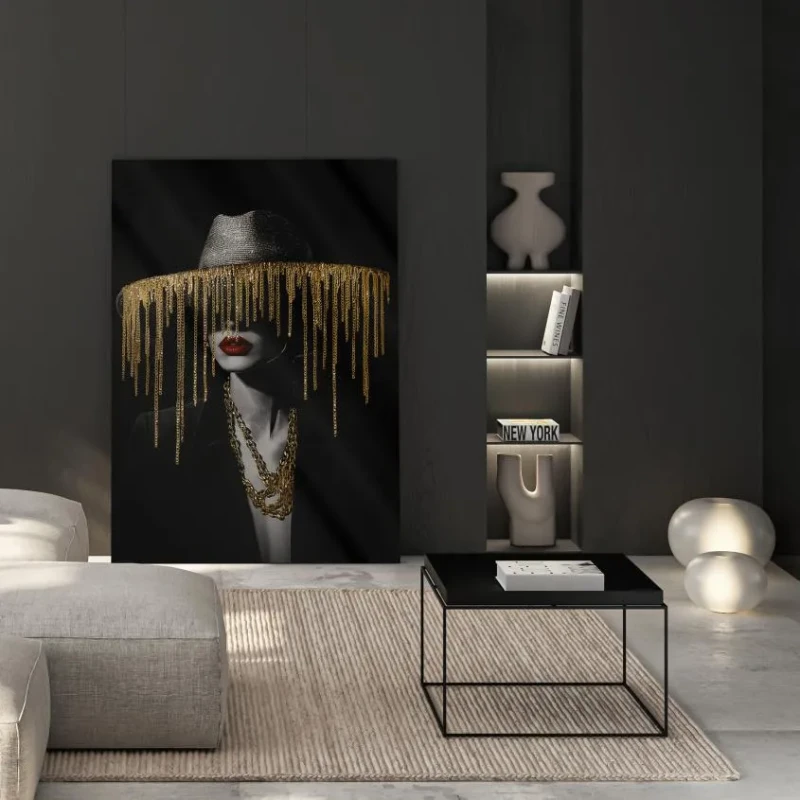 Large portrait canvas styled in a contemporary living room