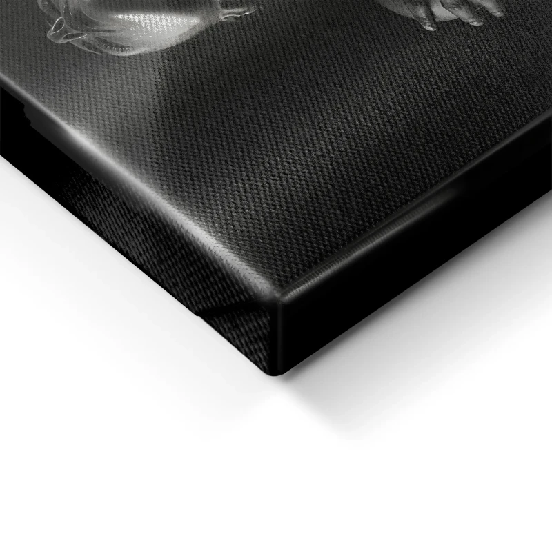 Black and white figurative canvas with metallic finish
