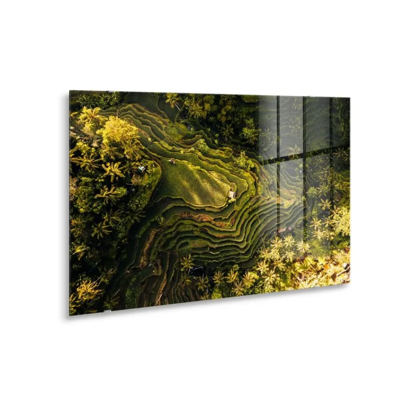 Large green landscape glass picture for living room