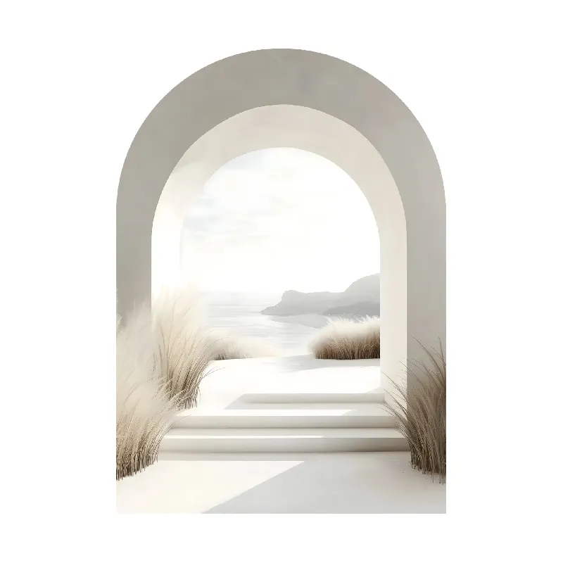 Modern glass picture with steps and coastal view