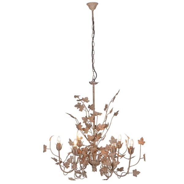 Six-light chandelier with decorative metal leaves