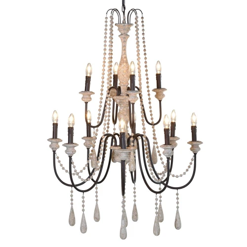 Albir 12 Arm Chandelier 83 cm – Wooden Bead Iron Chandelier