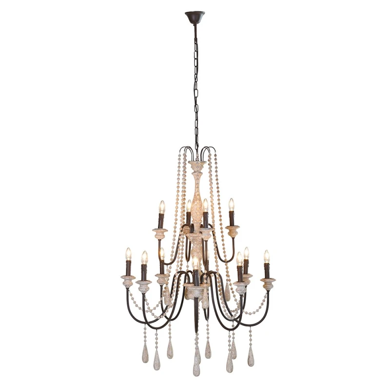 Decorative 12 arm chandelier with bead garlands
