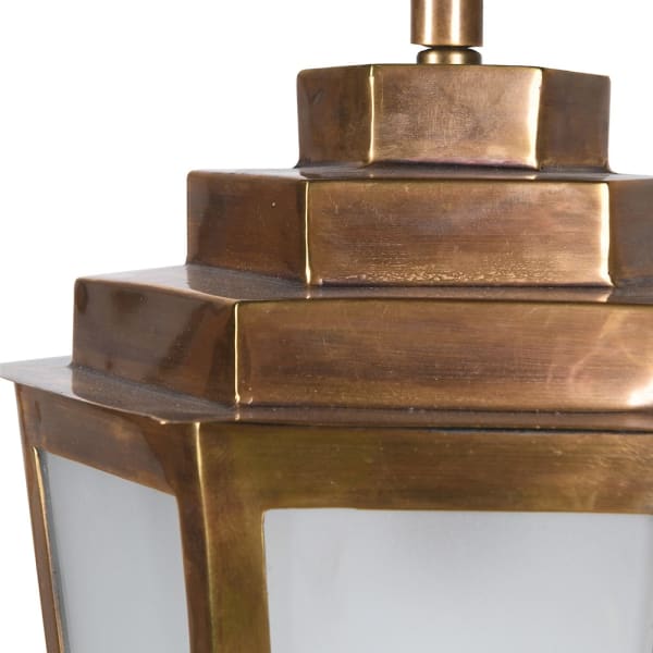 Brass lantern ceiling light with frosted glass panels