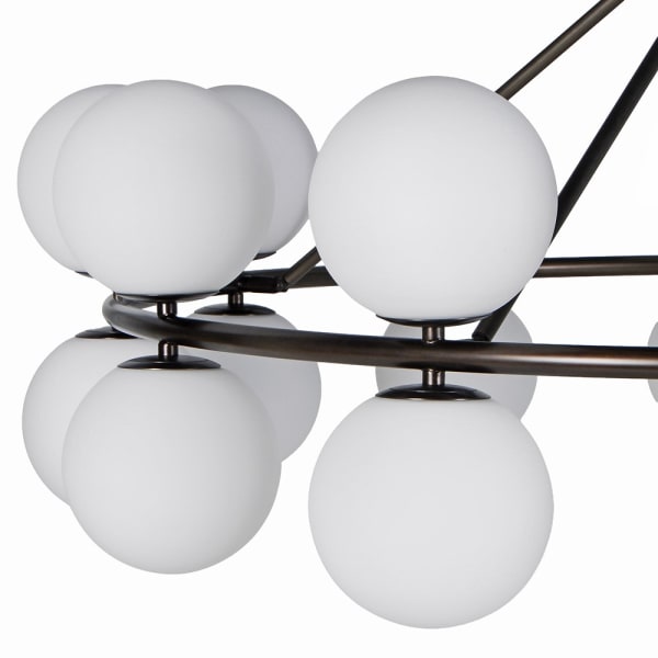 Large brown chandelier with 24 opal glass globes