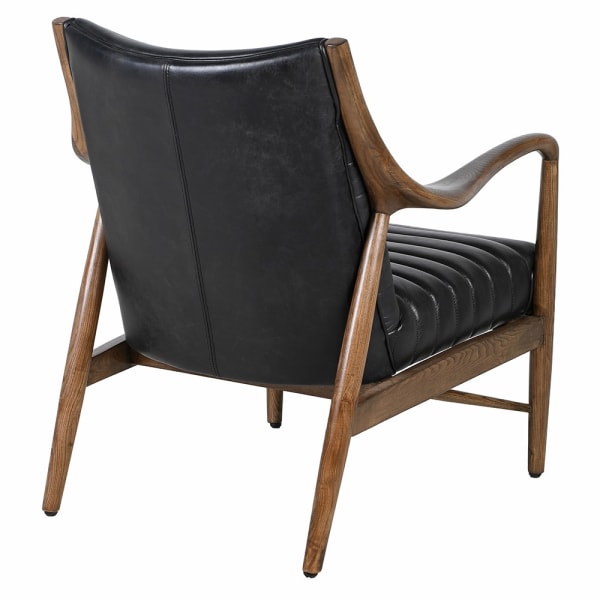 Channel-stitched black leather occasional chair