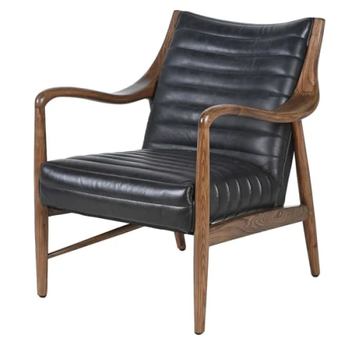 Knightsbridge Black Leather Armchair 85 cm – Ash Wood Frame