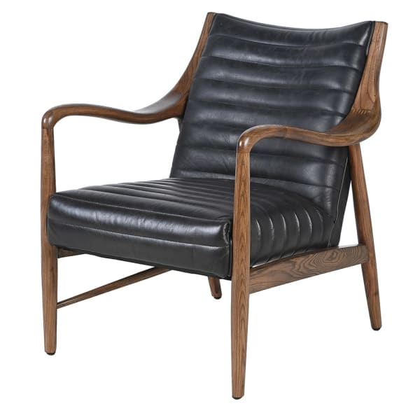 Knightsbridge black leather armchair with ash wood frame
