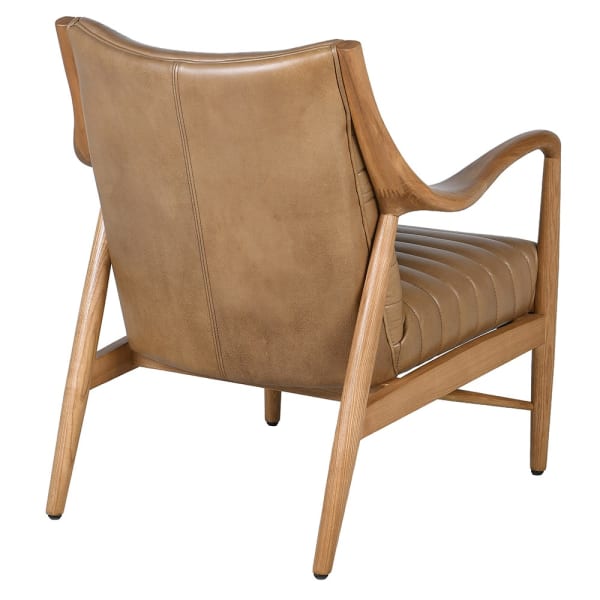 Mid-century modern tan leather armchair