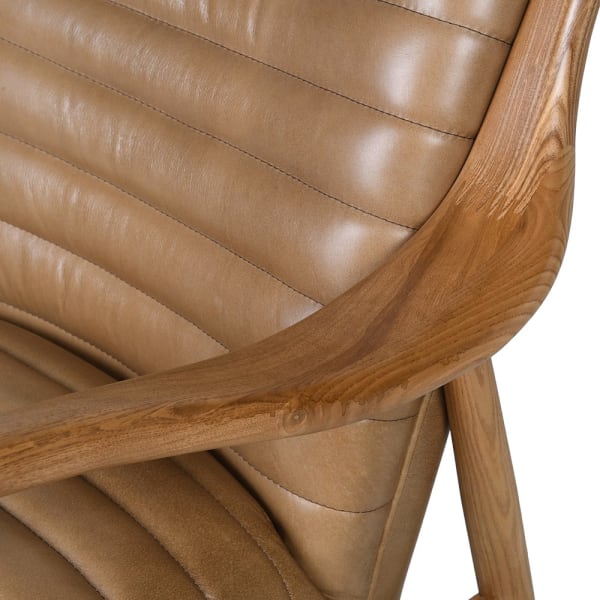 Tan leather upholstery with horizontal channel stitching