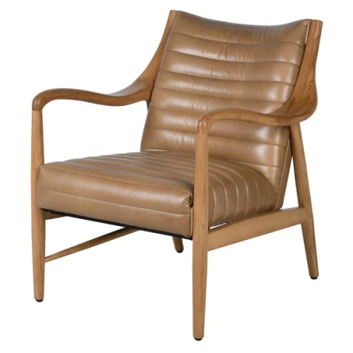 Knightsbridge Nut Leather Armchair 85 cm – Tan Leather Chair with Ash Wood Frame