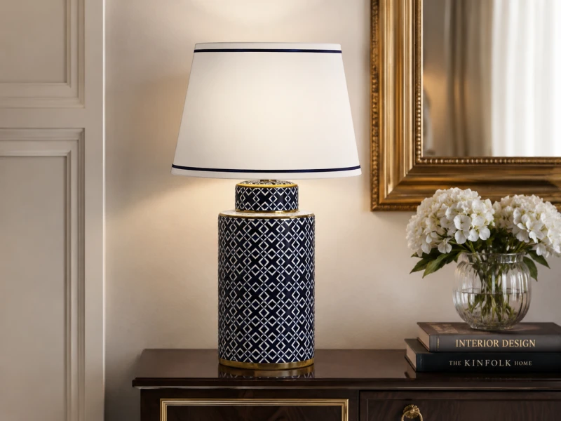 Belgrave Blue table lamp with porcelain base and white shade