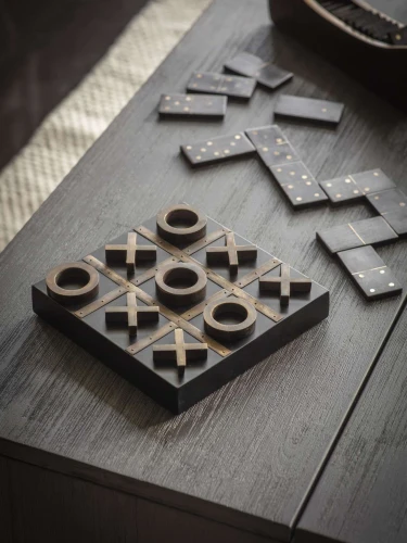 Oxford Decorative Noughts and Crosses Game 20 cm in Wood and Brass