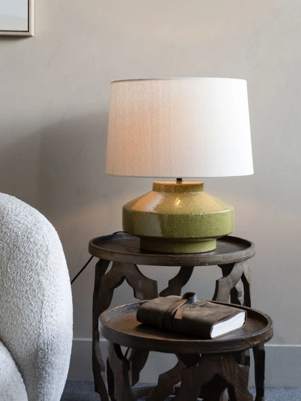 Ceramic table lamp with beige linen shade