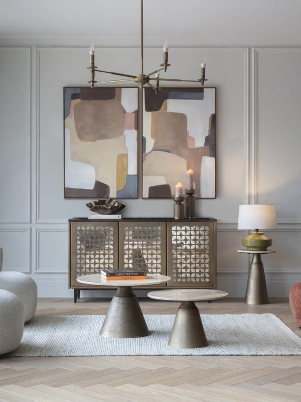 Olive green Portland lamp with natural fabric shade