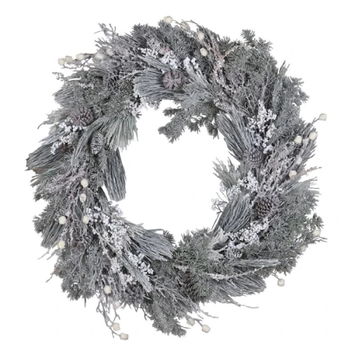 Chelsea Frost Christmas Wreath 100 cm – Frosted Pine, Pinecones and White Berries