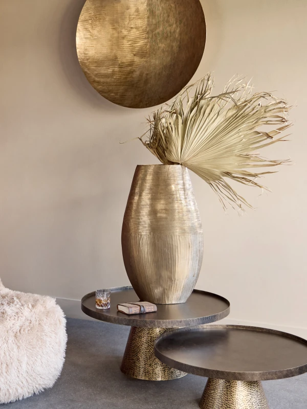 Textured aluminium decorative vase in an aged gold finish