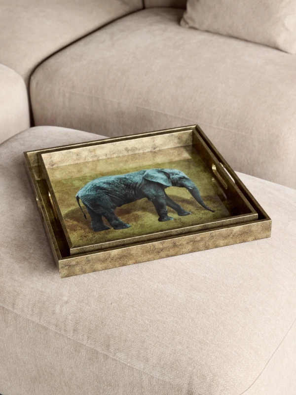 Set of two glass trays featuring an elephant motif