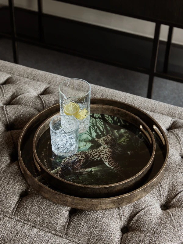 Antique gold decorative trays with glass surfaces