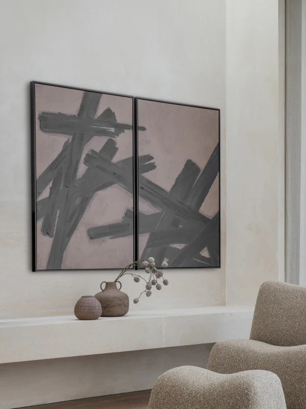 Beige and black abstract wall art set