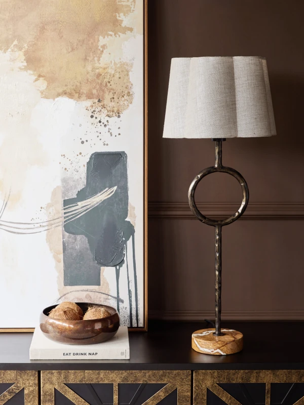 Hammered iron table lamp with marble base