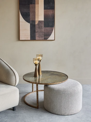 Maps Coffee Table Set 80 cm – Round Coffee Table with Pouffe