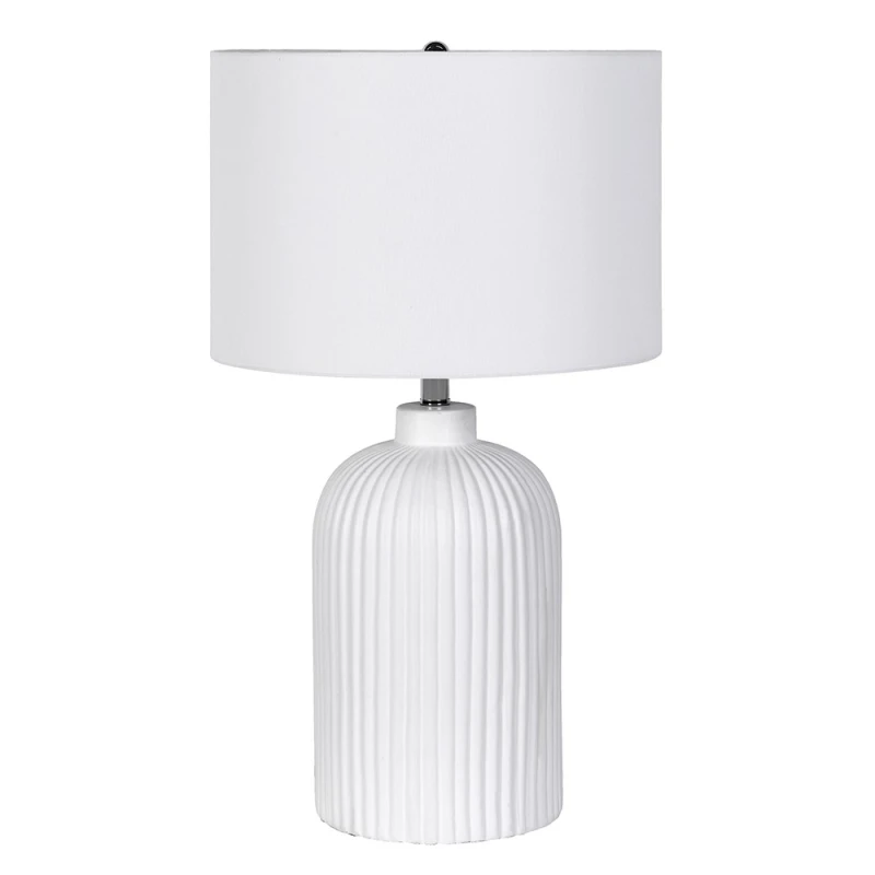 White ceramic table lamp with cotton shade