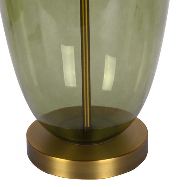 Olive green glass table lamp with linen shade