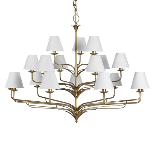 Chesham White Chandelier 137 cm – 18-Light Gold Chandelier with White Linen Shades
